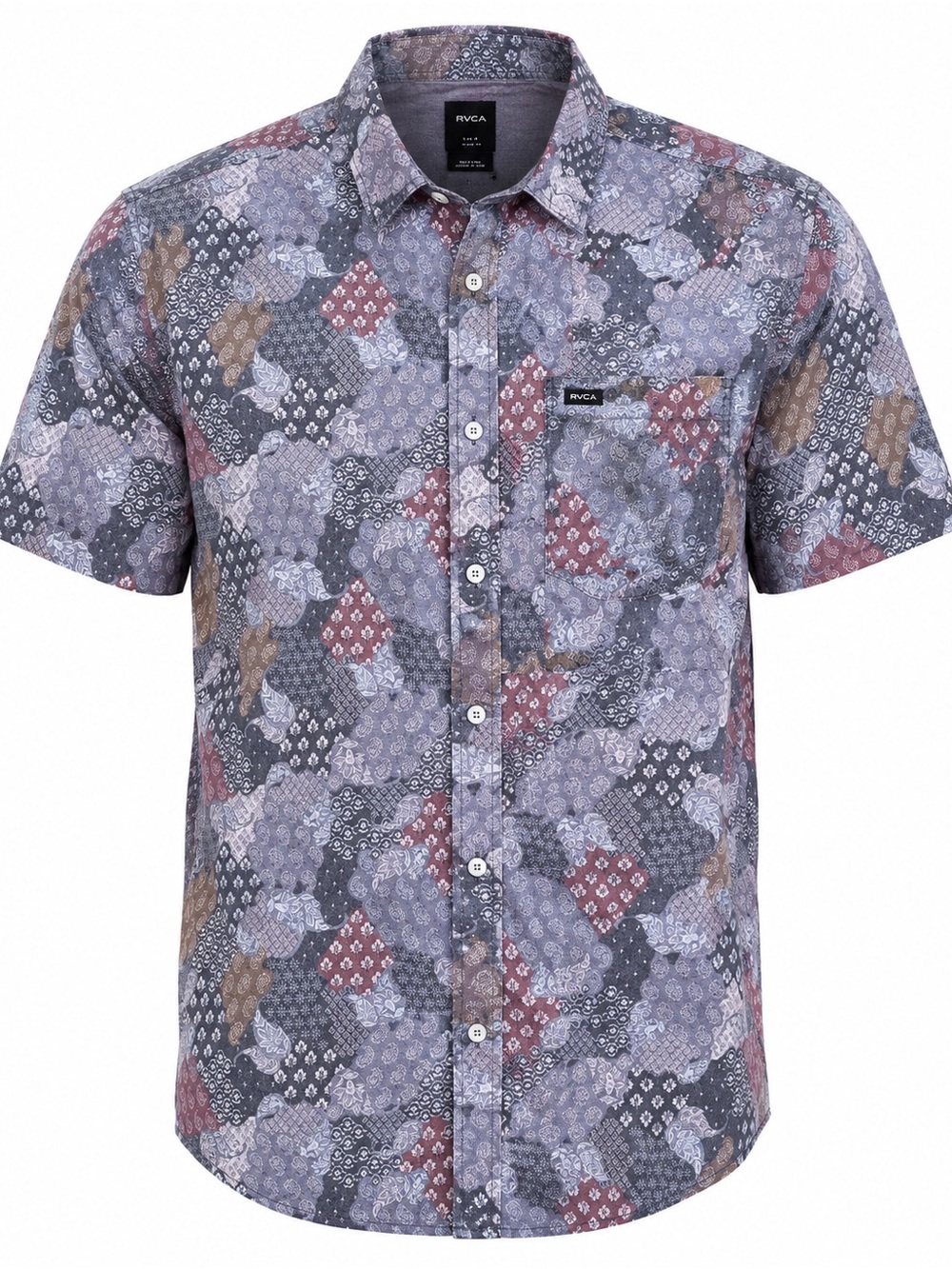 NWT RVCA Button Up Shirt Men's Large Patchwork Print 100% Cotton Casual